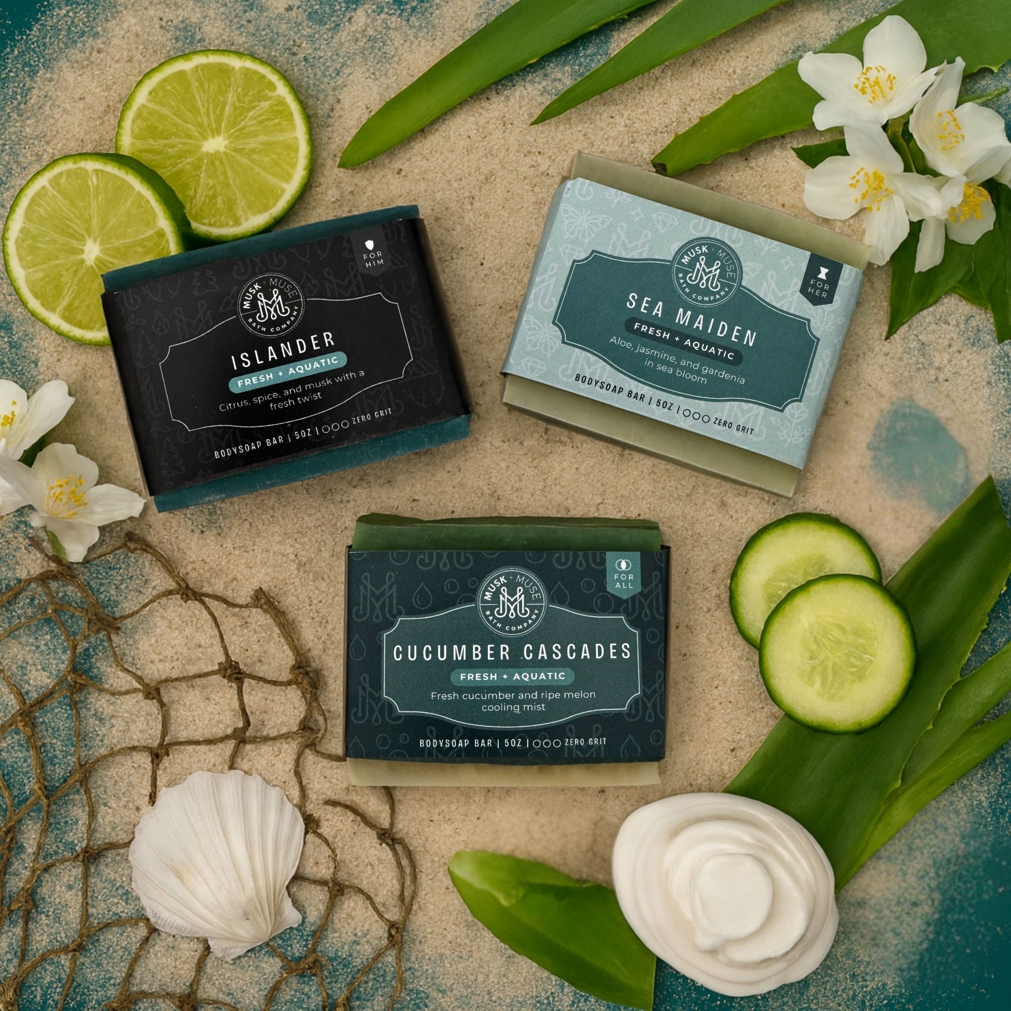 Couple’s Chemistry | Fresh + Aquatic Soap Trio | His + Her Artisan Bars with Bonus Bar