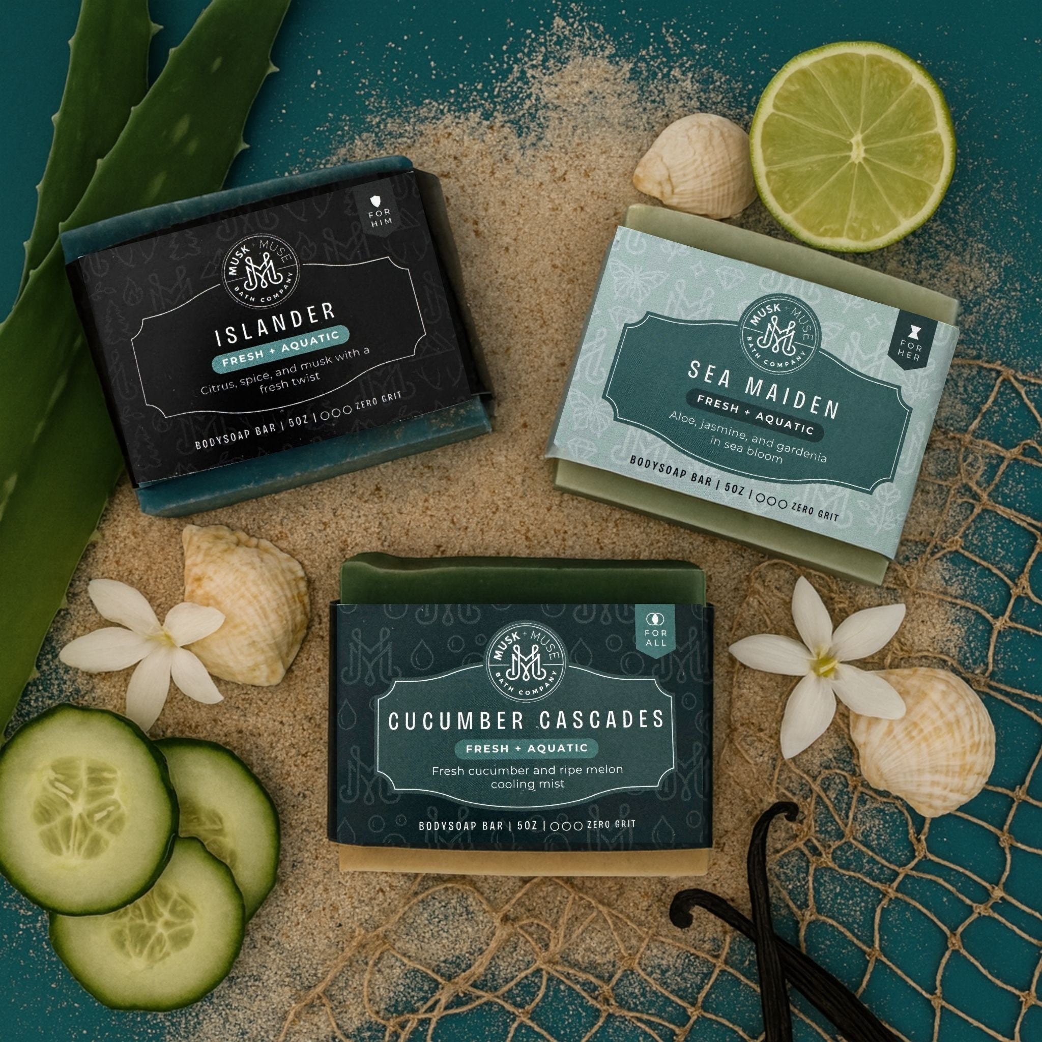 Couple’s Chemistry | Fresh + Aquatic Soap Trio | His + Her Artisan Bars with Bonus Bar