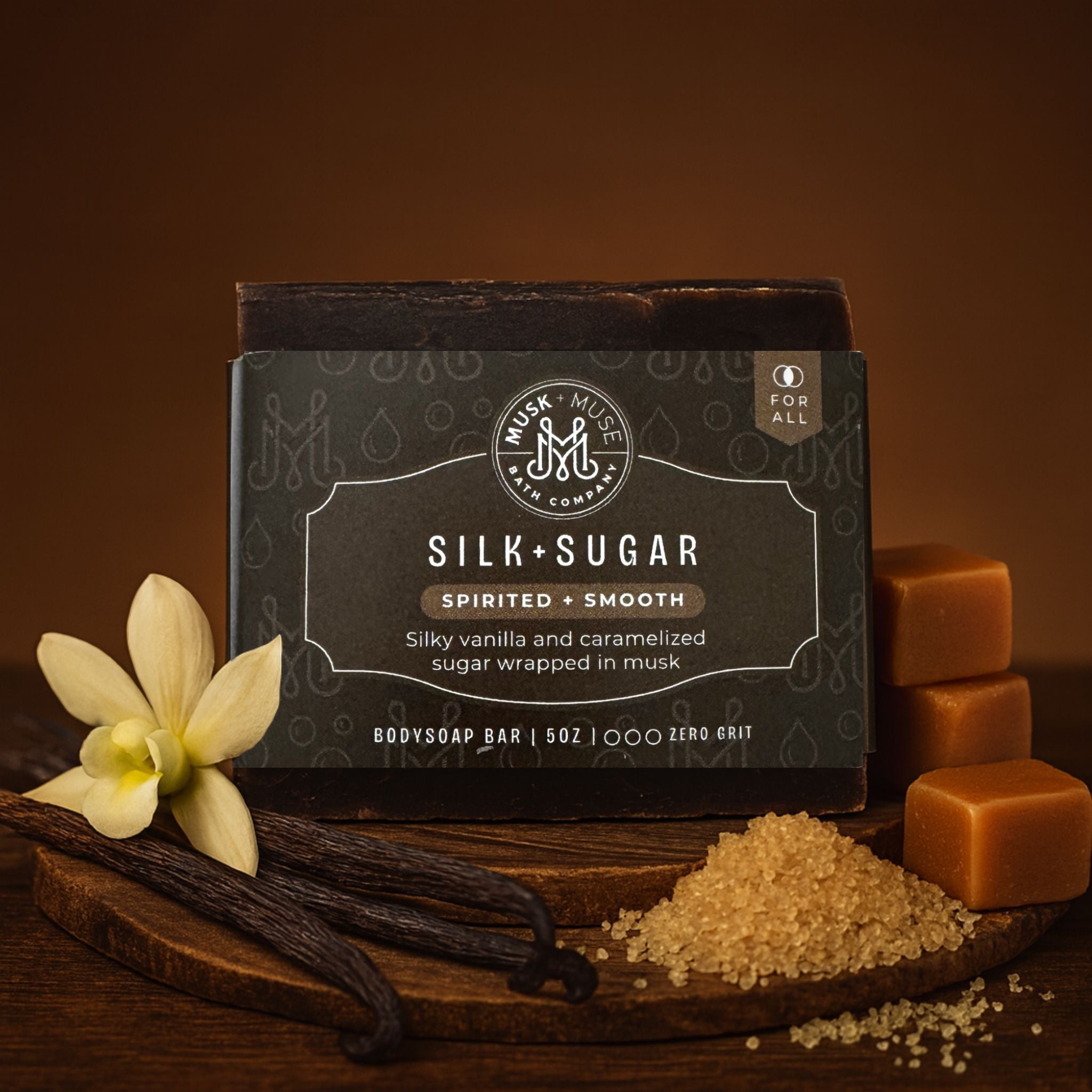Silk + Sugar | 4.25-5oz Soap Bar | Spirited + Smooth – Vanilla, Sandalwood & Caramelized Sugar Soap