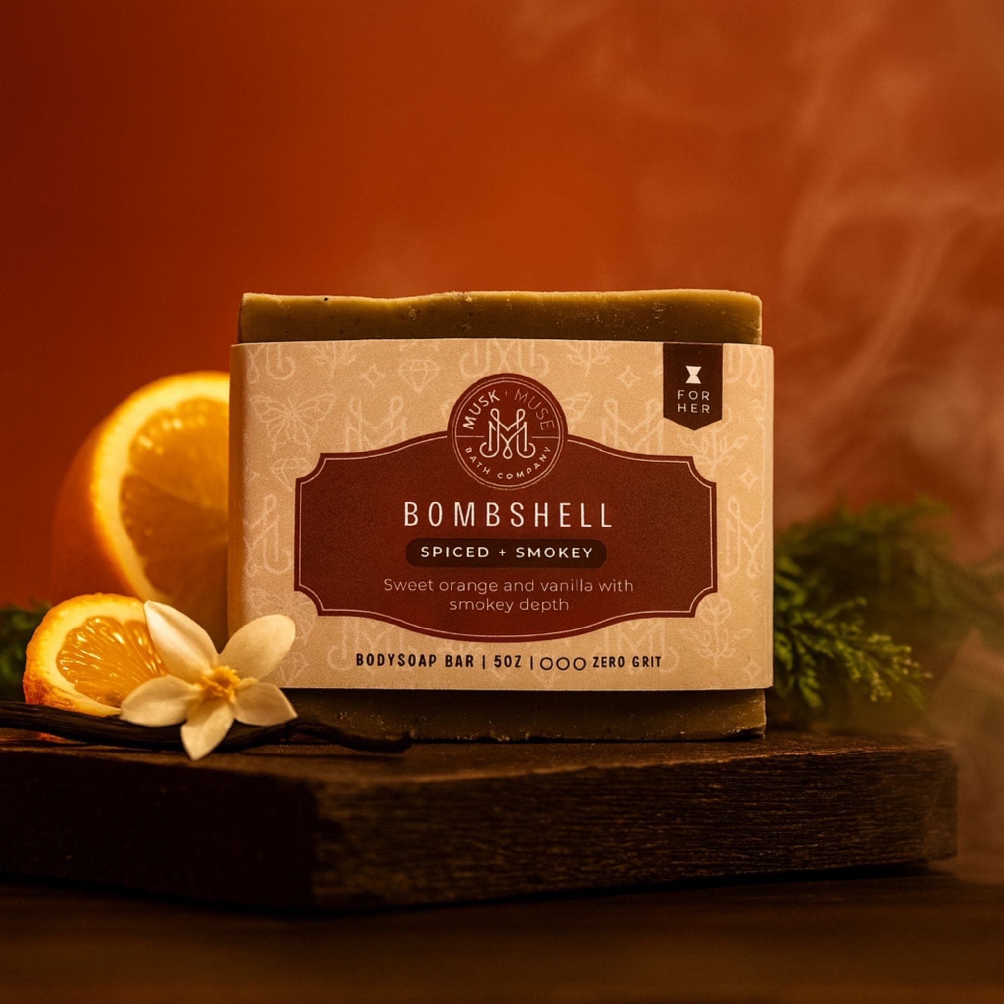 Bombshell | 4.25-5oz Soap Bar | Spiced + Smokey – Orange & Vanilla Soap (ALL NATURAL)