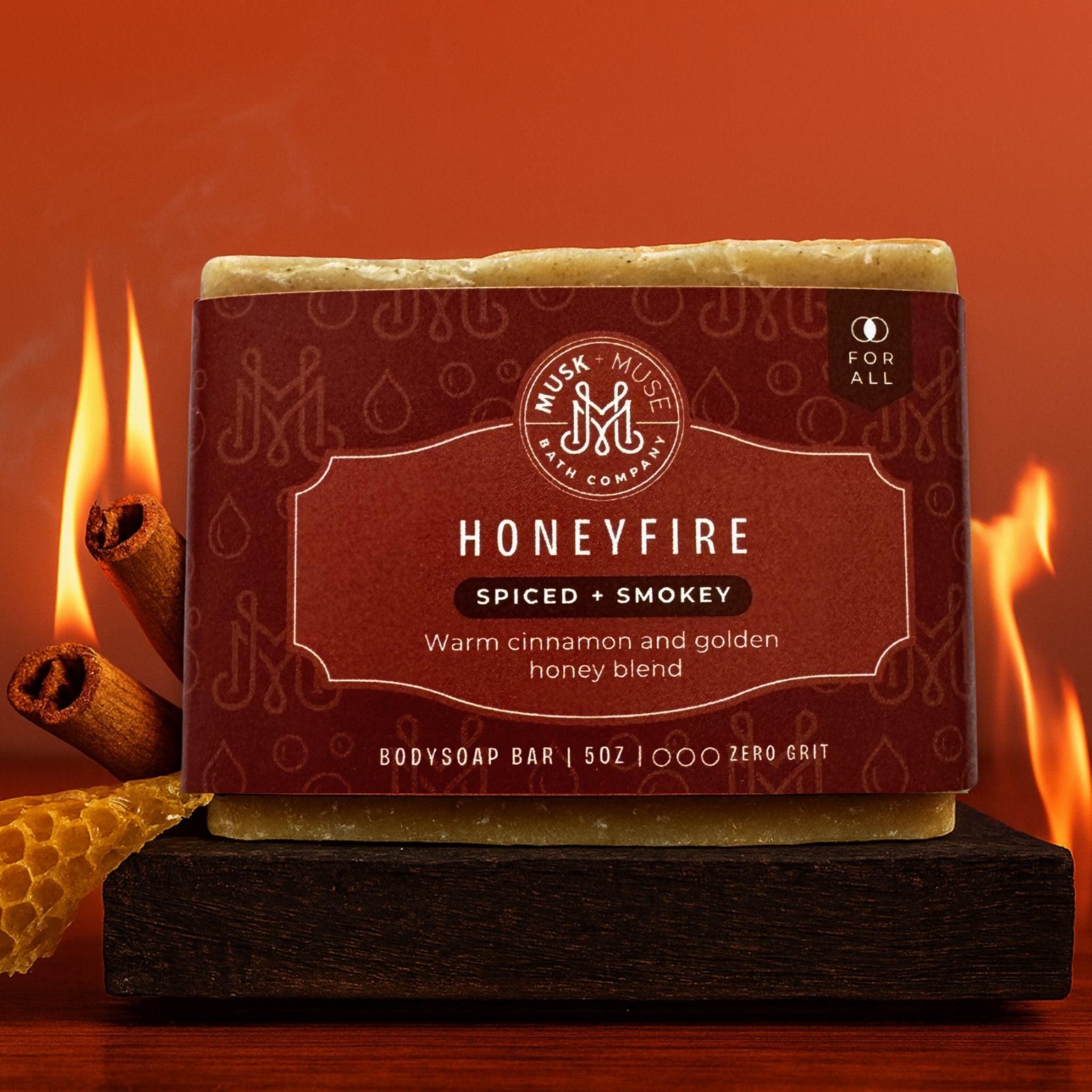 Honeyfire | 4.25-5oz Soap Bar | Spiced + Smokey – Cinnamon, Beeswax & Honey Soap (ALL NATURAL)
