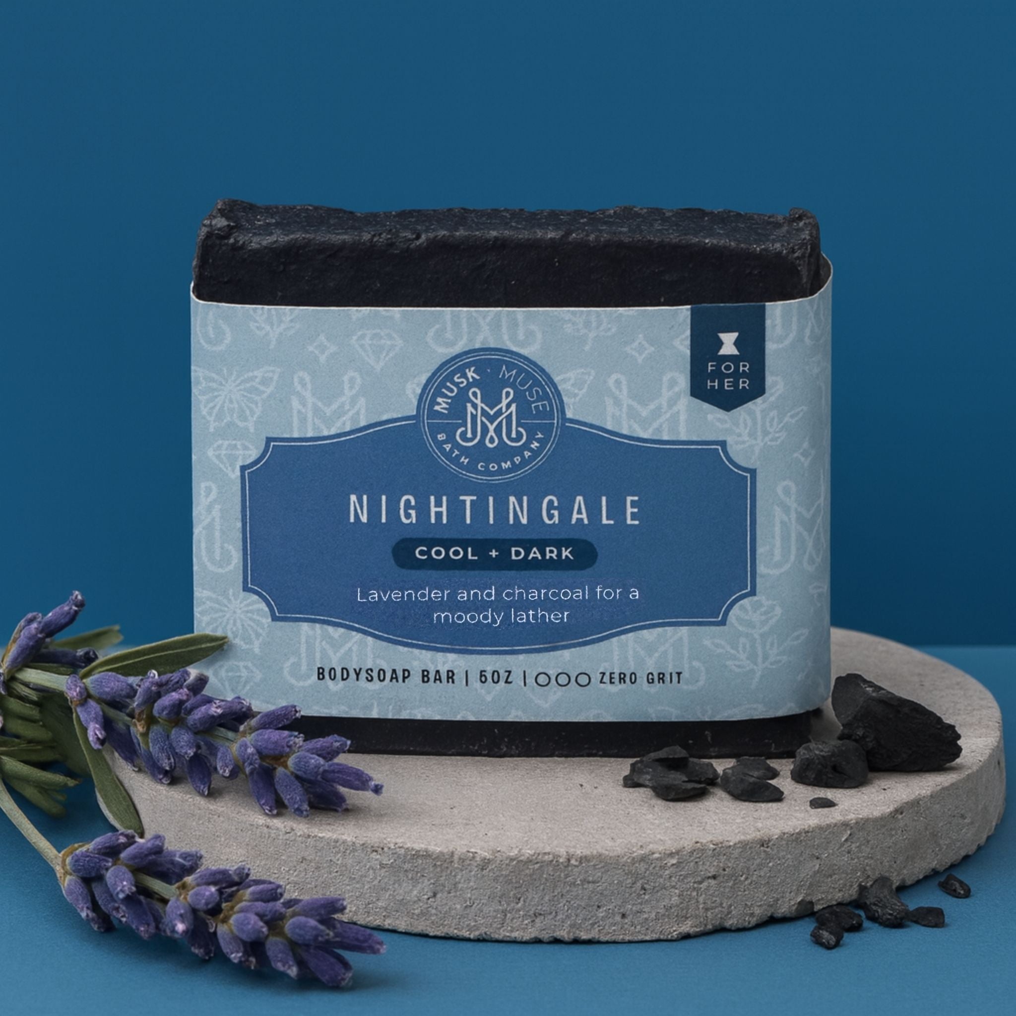 Nightingale | 4.25-5oz Soap Bar | Cool + Dark – Lavender & Charcoal Soap (ALL NATURAL)